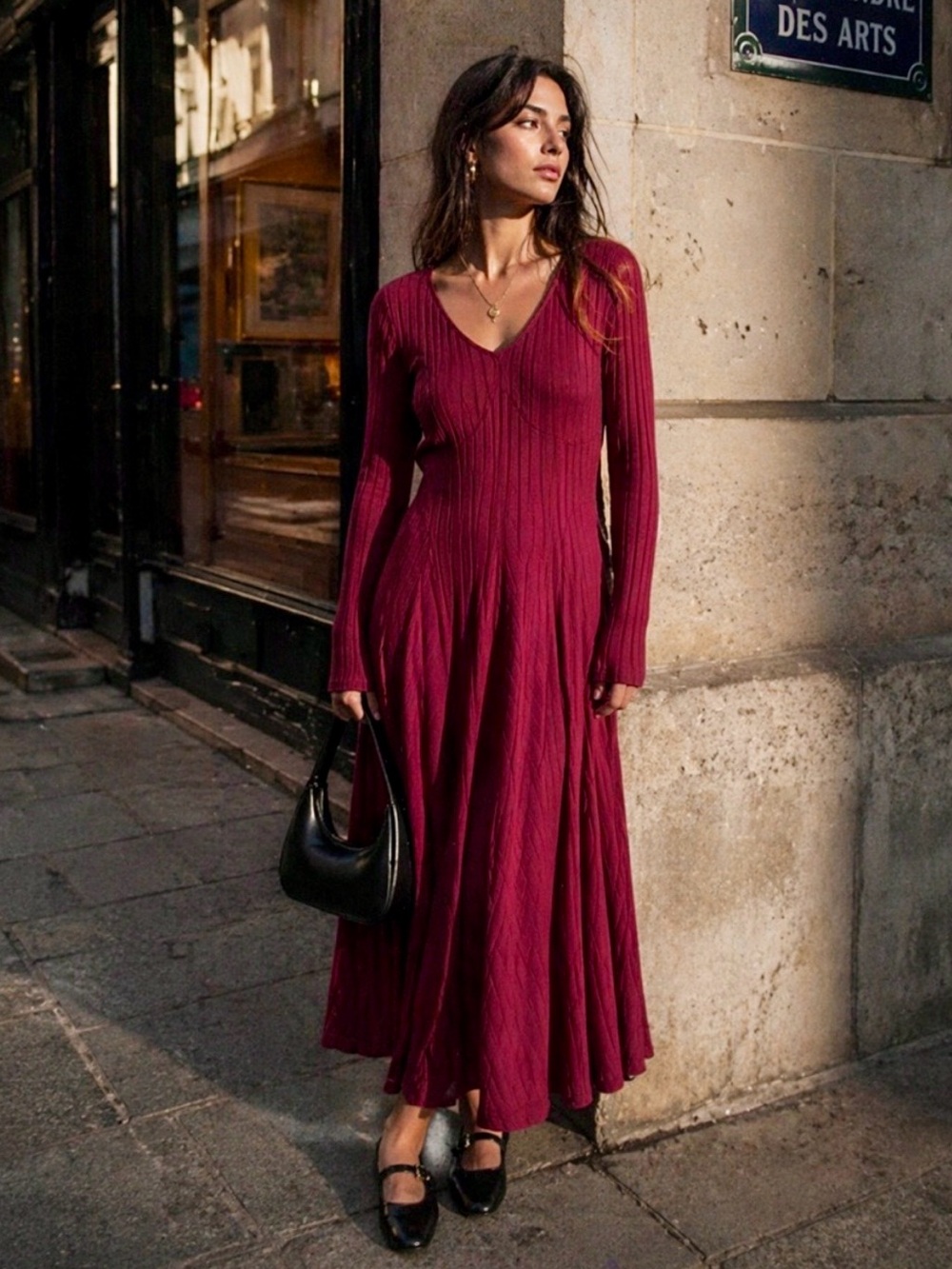 Halara Wine Ribbed Knit Maxi Dress XL Fit & Flare Minimalist Coquette Soft